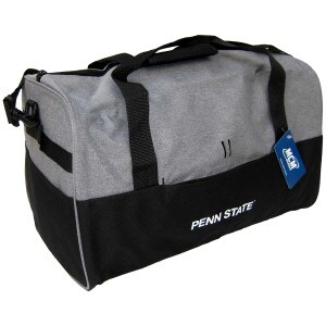 gray and black duffel bag with white Penn State